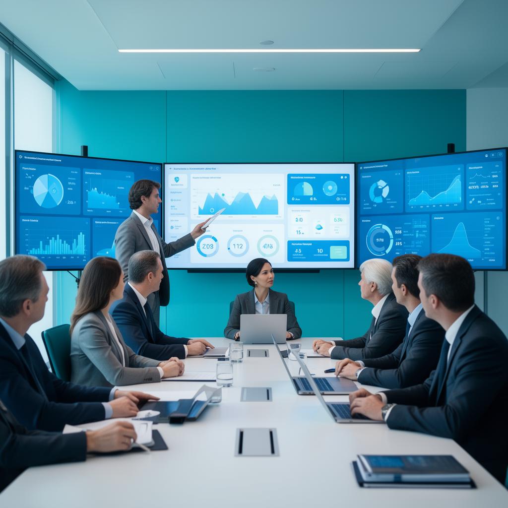 Equipe corporativa analisando indicadores de saúde digital