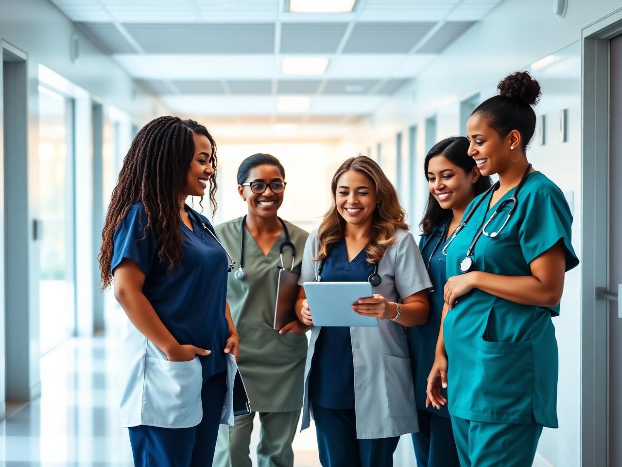 Equipe clínica multiprofissional usando o sistema MedLink em um tablet